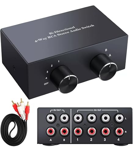 Commutateur Audio RCA LiNKFOR - Switch 2 Entrées / 1 Sortie Stéréo Avec Bouton Muet Et Volume Pour Ampli, TV, Platine