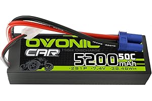 OVONIC Batteria Lipo 2s 7.4V 5200mAh 50C con connettore EC5 per RC Car Boat Truck Buggy Team Associated RC Hobby