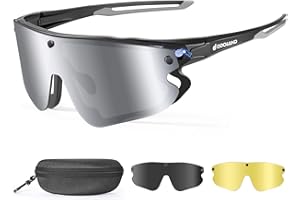 Odoland Lunettes de Cyclisme Lentilles Magnétiques de Couleur Plaqué avec Lentilles Grises Polarisées et Lentilles de Vision Nocturne Remplaçables pour Cyclisme Conduite Randonneé Homme Femme Adulte