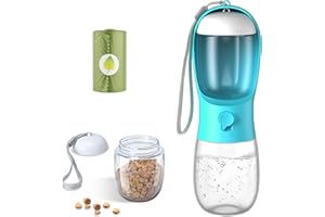 GEZIMETIE 3 in 1 Portable Dog Water Bottle with Food Container and Waste Bag, Multifunctional Pet Travel Water Dispenser Water Bottle for Outside Drinking and Eating, Suitable for Puppy and Cats