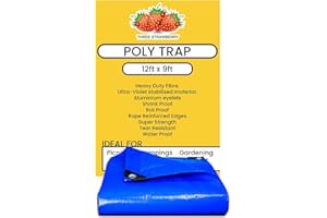 Tarpaulin Blue Waterproof Tarpaulin - Tarp Sheet Cover - Woven Polyethylene and Laminated by three strawberry ltd. (12ft x 9ft (2.7mx 3.6m))