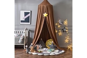 Surwin Ciel de Lit pour Bébé Enfants, Moustiquaire Ronde Rideau Baldaquin Dôme Princesse Tente de Lit, Dressing Maison de Lecture Maison de Jeux Décoration Chambre d'enfant Filles - Café