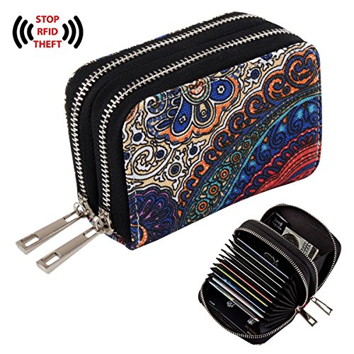 Te-Rich Womens Wallets RFID Blocking Canvas Coin Purse - Identity Protection Credit ID Card Pouch - Twin Metal Zippers, Bohemian Style, Purple