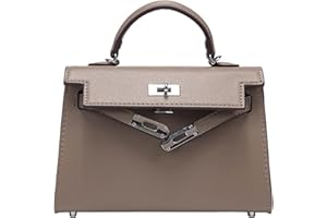 mothgel Womens Mini Leather Satchel Bags 9 * 2.5 * 5.5in Shoulder Purses Top Handle Handbags Ladies Designer Purses, Khaki-silver Buckle