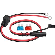 Motorcycle Battery Charger Harness - SAE To M6 O Ring Terminal Cables With Fuses (2 Pack), Trickle Charger Extension