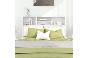Susany Headboard With Built in Cabinets Bedroom Display Shelf Bookcase Bedroom Storage Cabinet Wooden Storage Backboard Bed Accessory White 140x19x103.5 cm