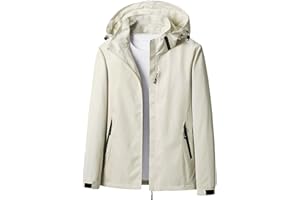 KHIRVWL Parka da Donna Leggero Soft Shell Giacca da Trekking Lunga Impermeabile Antivento Soft Shell Giacca a Vento con Cappuccio per Escursioni in Montagna Pioggia Giacca Lunga Softshell Cappuccio