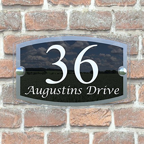 MODERN HOUSE SIGN PLAQUE DOOR NUMBER STREET GLASS EFFECT ACRYLIC ...