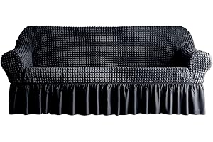 zenmag Sofa Slipcover 1 Piece for 3 Cushion Couch Cover with Skirt, Durable Washable High Elastic Stretchable, Easy Fit Universal Furniture Protector (3 Seater, Black)