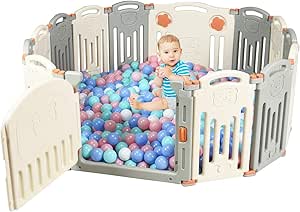 Goplus Parc Bebe Pliable En Plastique Ecologique 12 2 Pieces Avec Porte Et Jouet Motif Ours Diverses Formes Disponibles Barriere De Securite Protection Pour Enfants 3 72 Mois Blanc Et Gris Amazon Fr Bebes