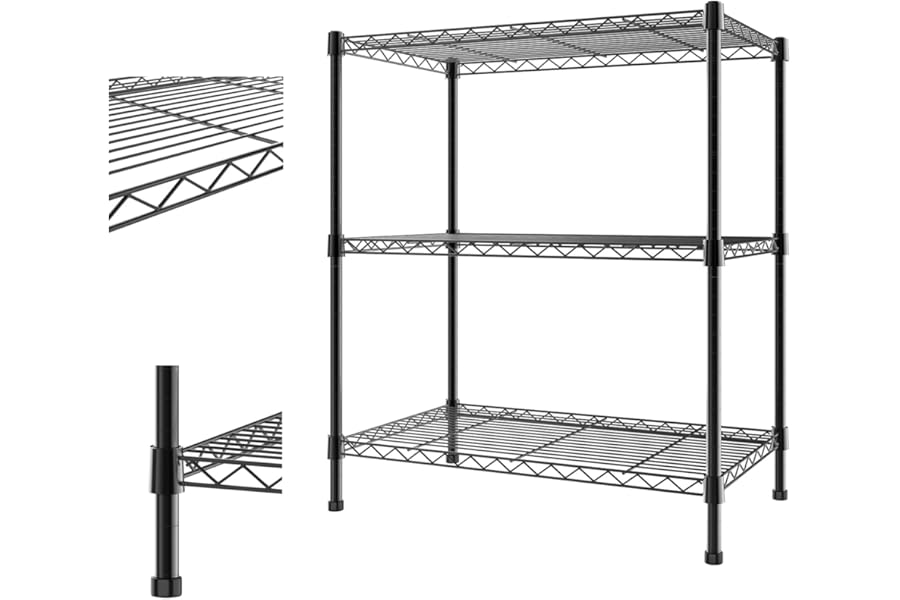 Yiyai Heavy Duty Shelving Units, 3 Tier Adjustable Metal Wire Storage Rack for Kitchen Garage Pantry Living Room Warehouse, 120KG Max Weight, 35 cm D x 60 cm W x 76 cm H