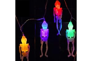 HOTSAN Skeleton Lights Halloween String Lights - 10Ft 20LEDs Skeletons Halloween Lights Decoration, 2 Lighting Modes Battery-Powered String Lights, Spooky Halloween Lights for Party Patio Indoor Outdoor