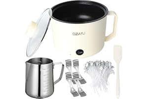LPQKCcY Fondeur de cire électrique anti-adhésif de 1,8 l avec pot de 550 ml, 100 mèches et 4 dispositifs de centrage pour fabrication de bougies, kit de fabrication de savon, chauffe-eau
