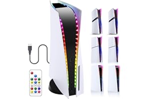 ‎FASTSNAIL FASTSNAIL RGB LED Strip für PS5/PS5 Slim/PS5 Pro Konsole LED Beleuchtung, 7 Farben, 358 Modi, 5050 SMD-LED-Farbwechsel, mit Schlüssel-Fernbedienung, Zubehör Kompatibel mit PlayStation 5