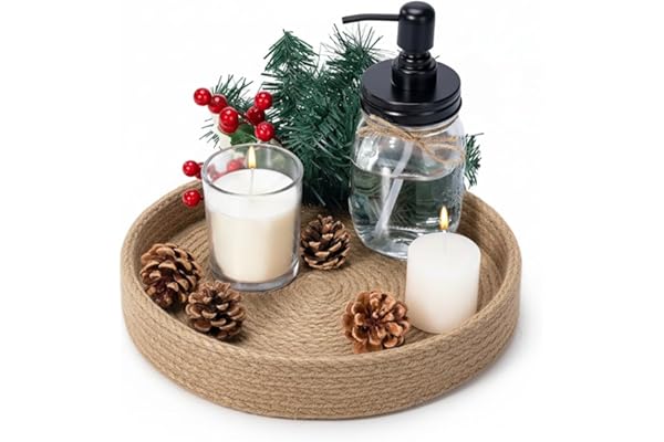 BOBBINY Decorative Round Rope Tray for Decor - Rope Tray for Kitchen Dining Room Table - The Perfect Small Candle Serving Tray for Coffee Table and Home Decor (Brown, 10x10 Inch (Pack of 1))