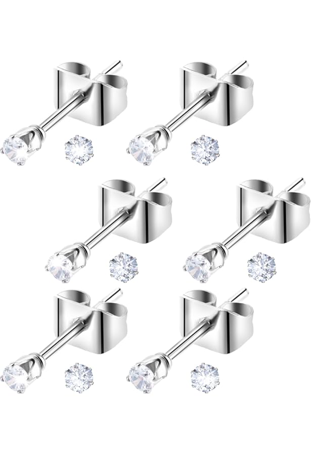 1 Pair 18G Stainless Steel Small Tiny Cubic Zircon... – Grandado