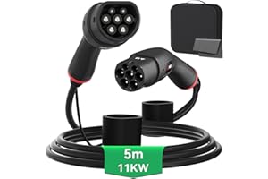MCEVKELN Cavo di Ricarica EV da Tipo 2 a Tipo 2 - Caricatore EV Portatile per Veicoli Elettrici Trifase 16A (11kw) - 5M Cavo di Ricarica Caricabatterie per Auto Elettriche, con Borsa