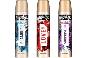 SAESR Impulse 3-Pack Body Spray 75ml (Into Glamour, True Love and Be Surprised Body Spray Set). Dermatologically Tested Women's Body Sprays. Perfect Body Sprays for Active Women on the Go.
