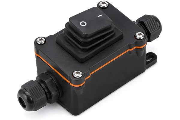 IP67 16A 220V Vattentät Utomhusströmbrytare med Svart Knapp Utan Indikator | Robust vippströmbrytare utan belysning, vattentät inline-kabelbrytare för trädgård, utomhus, verkstad, byggplats