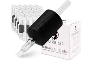 WARRIOR Tubos de Tatuaje Estériles Tattoo Grip Empuñadura Desechable con punta larga en Goma Blanda Profesional Antideslizante 25 mm Magnum Flat Pack de 20 piezas (1.0/13F)