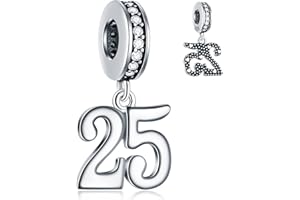 GLOWDAS 10 à 25 28 30 31 33 35 36 40 45 50 55 60 65 70 75 80 charms anniversaire, convient au bracelet/collier d'anniversary européen, perles pendentif numéro en argent sterling 925, cadeaux pour famille/amis