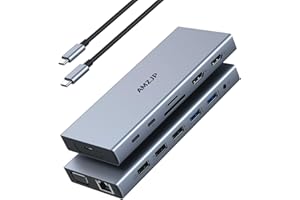 AMZJP USB C Docking Station 2 Monitore, USB C Hub Multiport Adapter mit Dual HDMI 4K, VGA 1080P, USB-C Datenport, Gigabit Ethernet, 100W PD und 5 USB, 14-IN-1 USB C Dock für MacBook/Dell/Lenovo/HP