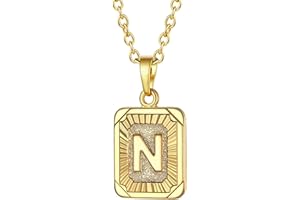 FOCALOOK Buchstaben Kette Damen Rechteck Anhänger Kette Gold Herren Namenskette Initial Necklace Kette mit Buchstaben A bis Z Schmuck für Geburtstag