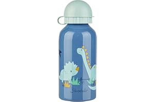Sterntaler Gourde Dino Rexi - Pour enfant - En aluminium - Avec bouchon et capuchon de sécurité - Gourde de maternelle avec motif dinosaure - Pour la maison et les déplacements - Bleu moyen
