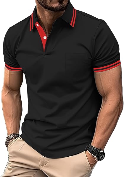 zitysport Polo Hombre Manga con Bolsillo en el Pecho Golf Polo Transpirable de Secado Rápido Poloshirt Deporte Hombre Slim Fit Tshirt Verano Camisa Hombre - 1