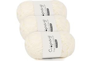 ‎COOPAY Coopay Chenille Wolle zum Häkeln, 3x100g Samtig Garn, Dicke Flauschige Weich Garn, Wolle für Decken, Schals - Cremefarben