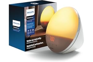 ‎PHILIPS Philips SmartSleep Wake-up Light – Nachttischlampe & Wecker, Farbige Sonnenaufgangssimulation, 20 Helligkeitseinstellungen, 6 natürliche Wecktöne, Mitternacht-Lichtfunktion, Modell HF3521/01