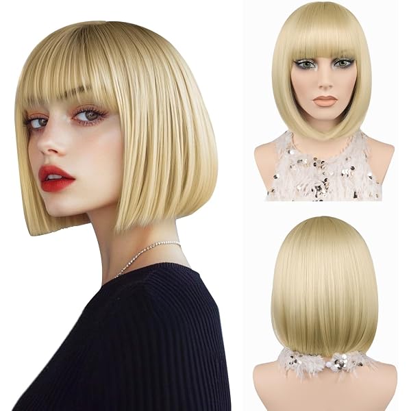 WIG ME UP Damenperücke Kurz Bob Asymmetrisch Blond – Hochwertige Synthetik-Perücke Mit Hohem Tragekomfort