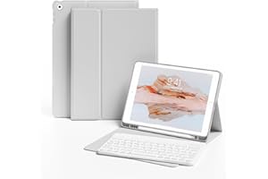 KVTVOU Case With Keyboard for iPad 9th / 8th / 7th Generation 2021/2020/2019 10.2 Inch, Soft TPU Case with Pencil Holder, Magnetic Detachable Bluetooth English Keyboard for iPad 9/8/7, Gray