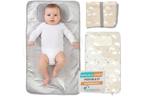TENDS Matelas à langer portable pour bébé – Matelas à langer pliable et imperméable pour voyage como nouveau-né, accessoires utiles – Cadeau de naissance parfait pour bébé et fille – Matelas à langer