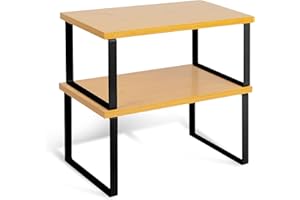 HEFTMAN Organizador de armario de cocina, juego de 2 estantes de madera y metal para armarios (natural y negro)