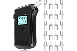 XULIERUX Alcoholímetro, Analizador de Alcohol Respiratorio Alta Precisión Con Pantalla LCD, Incluye 20 Boquillas, Adecuado Para Hogar, Fiestas, Conductores