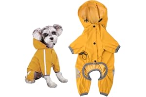 Amexo Imperméable pour Chien avec Capuche Manteau de Pluie pour Chiens Poncho Réglable à 4 Pattes pour Chien avec Bandes Réfléchissantes pour Chiens de Taille Petits Moyenne (S)