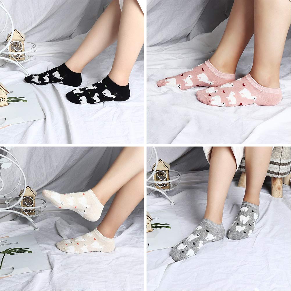 EPRHY Damen Mädchen Low Cut Socken, 5 Paar, süße Cartoon Alpaka und Herz-Muster, weiblich, Fashion Knöchel, Keine Show Socken, Baumwolle, Casual Socken, Geschenkidee, Ventil – Bild 8