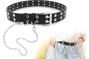 Lhbwhiz Punk barnbä , nitbä med avtagbar kedja, barnbä med dubbla öglor, punk läderbä , PU-midjebä , elastiskt (90 cm, svart)