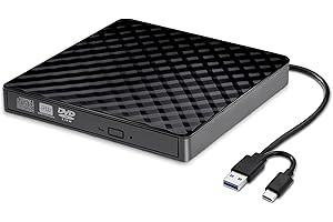 AUELEK External CD DVD Drive, 2 in 1 Type C & USB 3.0 Portable CD DVD +/-Rw Drive Reader, DVD/CD ROM Burner Rewriter, Slim Optical DVD Drive for Laptop, Desktop, Mac, Macbook, OS/Windows/Linux