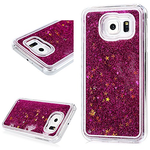 Badalink Samsung Galaxy S6 Slimcase Hülle PC Treibsand Flüssige Liquid Bling Hülle Case Glitzer Glitter Shiny Glanz Sparkle Sterne Star Weich Flexibel Einteilige Handyhülle Soft Leicht Stoßstangen Case Rosarot - 2
