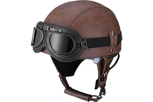 Motorcykelhjälm Open Face Motorcykelhjälm Vuxen DOT ECE-godkänd Läderkrockhjälm Med Glasögon Quick Release Retro Motorcykelhj