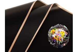 DODXIAOBEUL 20 Sheets Phnom Penh Flower Wrapping Paper,Waterproof Florist Bouquet Paper,DIY Crafts,Single Colors 23 x 23 inch(Golden Edge-Black)