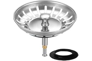 HUAERSICO Abflusssieb 79 mm - Siebkörbchen Abflussstopfen - Waschbeckenstöpsel mit Höhenverstellbar - Blanco spüle zubehör - Spülbecken Stöpsel, für Abflussöffnungen 80 bis 82 mm (2 Ersatz Dichtung)