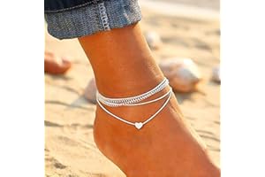 Prosy Beach Layered Heart Cavigliera Argento Cavigliera Braccialetti Catena Piede Gioielli Regolabili per Donne Ragazze