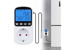 GOMETY Digitaler Temperaturregler Steckdose 250V mit Fühler, Thermostat Steckdose mit LED-Display, Digitale Zeitschaltuhr Steckdose, Heizung Kühlung Thermostat Schalter für Terrarium (1, Weiß, M)