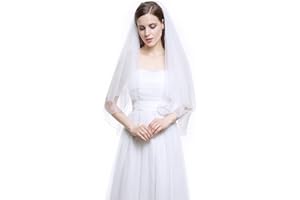 BEAUTELICATE Bridal Wedding Veil Drop Blusher Veil 2 Tier Pencil Edge Elbow Fingertip Length With Metal Comb Ivory White