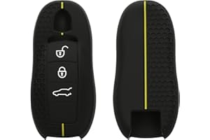 kwmobile Carcasa Compatible con Llavero de Porsche Llave de Coche de 3 Botones (Solo Keyless) Funda - Funda para Mando de Coche de Silicona - Negro/Amarillo