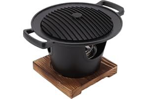 GLOMORA Mini gril hibachi portable en fonte avec grille - Barbecue sans fumée au charbon de bois pour intérieur (1 personne), anti-adhésif et facile à nettoyer