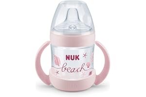 Nuk Beach Nature Sense Trinklernflasche 6-18 Monate, 150 ml, extra Breite & Weiche Trinktülle, Auslaufsicher, Girl (Rosa)